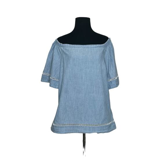 Ralph Lauren blue chambray off shoulder short sleeves top blouse size large - Picture 8 of 10